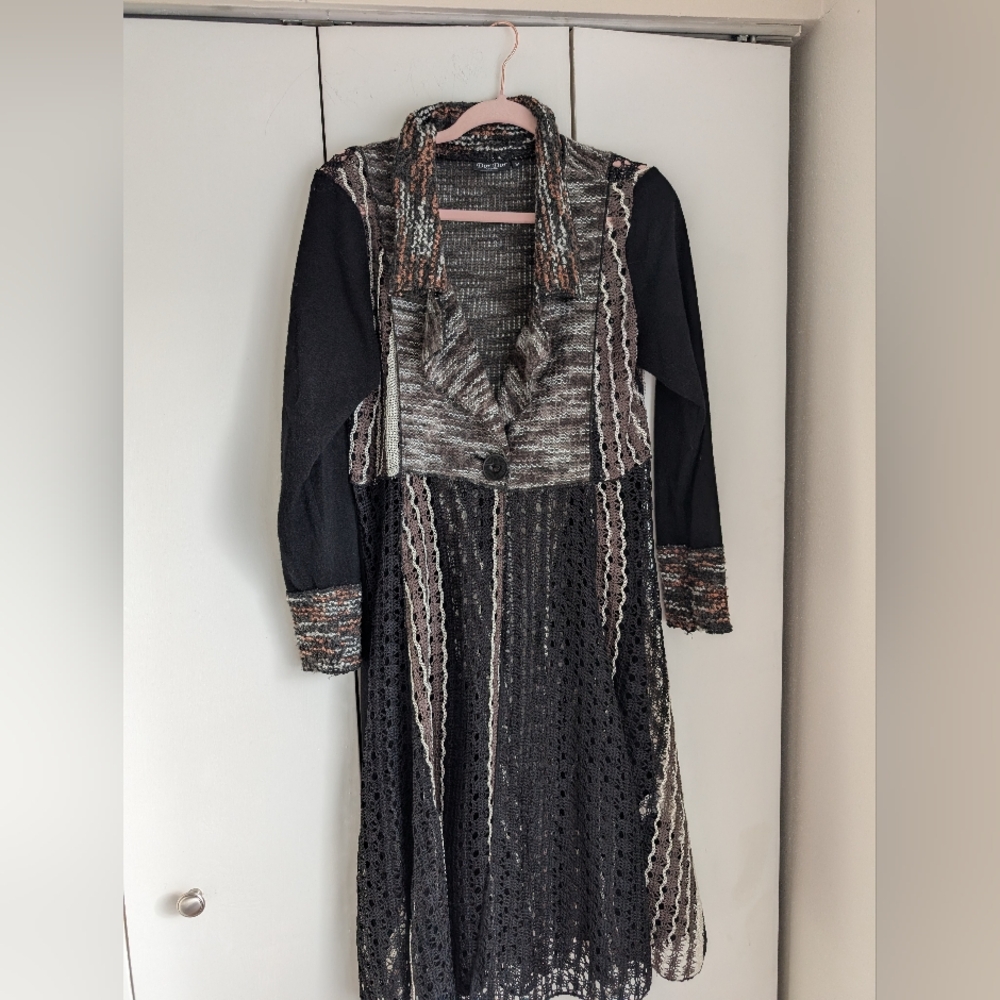 Women's M Boutique Black and Gray Long Sleeve Tunic Cardigan Top